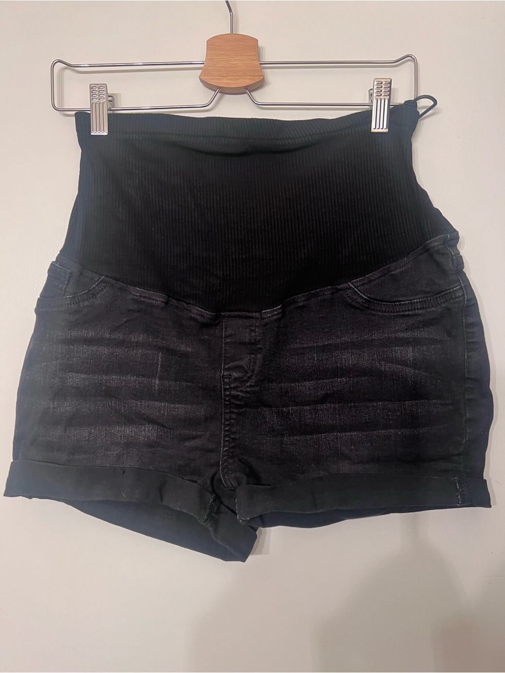L Maternity shorts Black jeans full panel fashion fade Denim